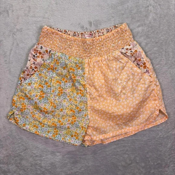 NWT American Eagle Women Shorts S Orange Floral Patchwork Smocked Waist 7195-800 - Picture 5 of 11